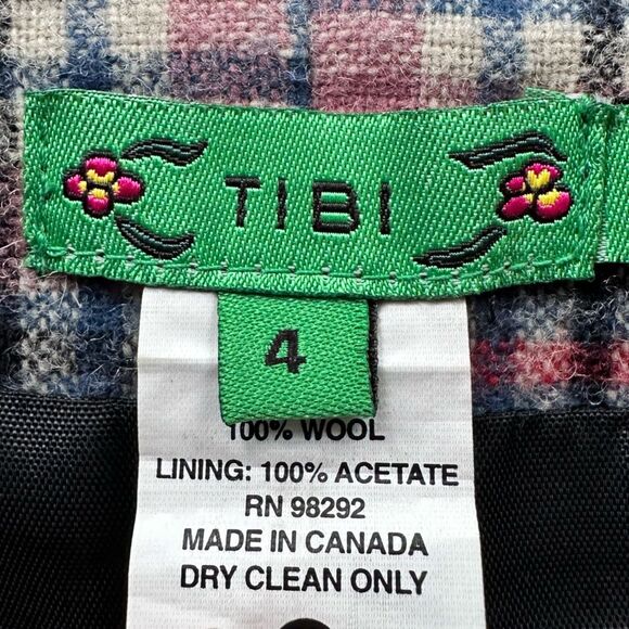 Tibi Lace Trim Red Blue Black & White Check Plaid Wool Pencil Skirt Size 4 - Picture 13 of 15